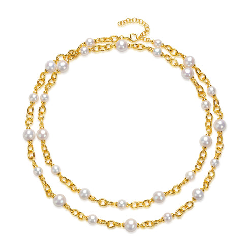 Freshwater Pearl Long Gold Chain Necklace